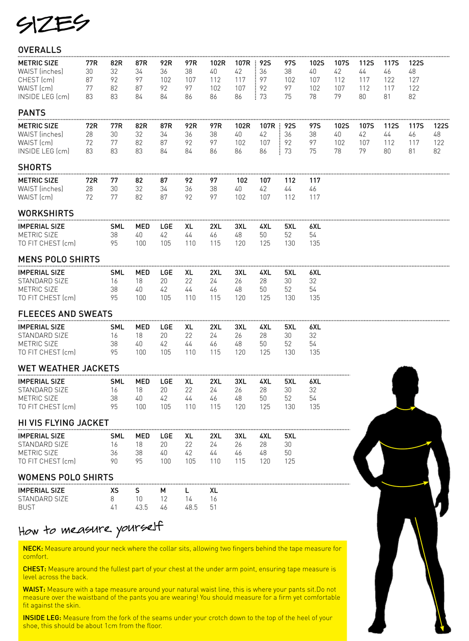 Visitec Workwear - Info - Size Guide
